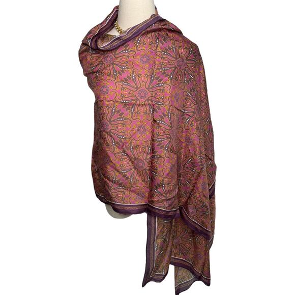 Vintage 100% silk dragon print scarf handmade rolled edge extra long XL 25x78" - Picture 10 of 10